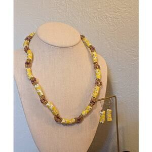 Vintage Venetian Millefiori Trade Bead Barrel Clasp Necklace & Matching Earrings